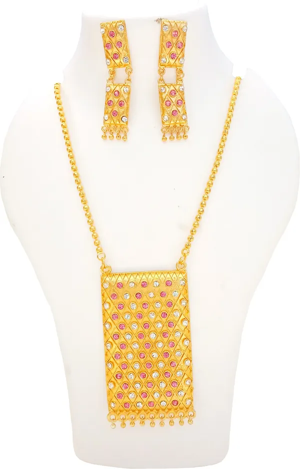 Assamese_Traditional_Gold_Plated_Pink_White_Match_Box_Chain_Jewellery_Set_For_Women_&_Girls